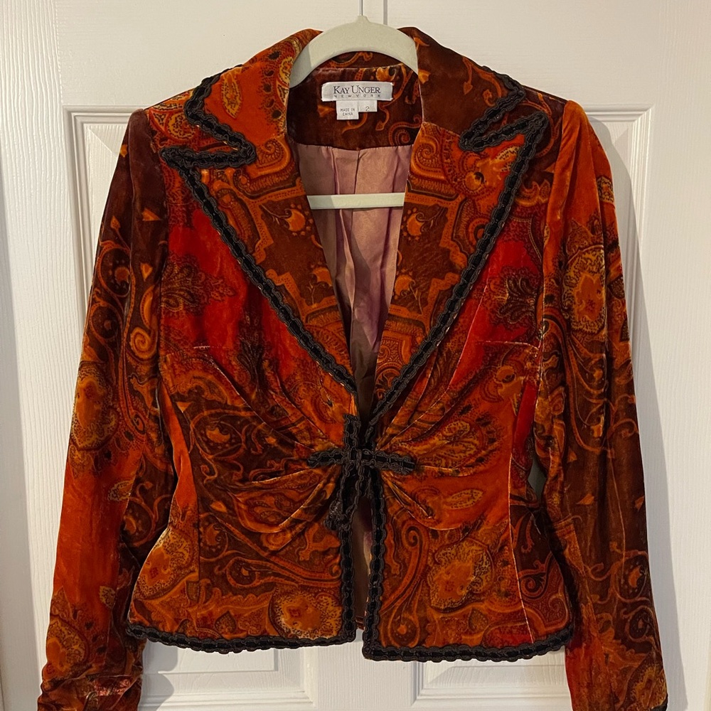 Kay Unger Women's Velvet Paisley Jacket - Red and Orange